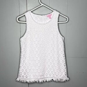 Lilly Pulitzer White Lace Crochet Fringe Blouse